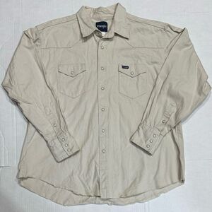 Vintage Wrangler Size XXL Pearl Snap Western Canvas Shirt Ivory Off White VTG